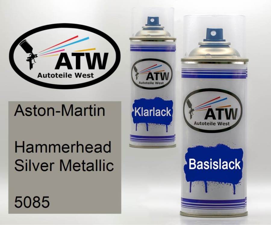 Aston-Martin, Hammerhead Silver Metallic, 5085: 400ml Sprühdose + 400ml Klarlack - Set, von ATW Autoteile West.